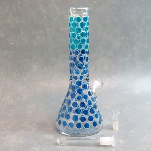 13" Beaker Style Glow-in-the-Dark Dotted Glass Water Pipe w/Ice Catch & Diffused Downstem