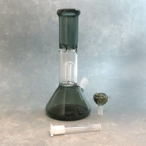 11" Beaker-Style Two-Tone Smokey Glass Water Pipe w/Tree Perc, Ice Catch, and Diffused Downstem
