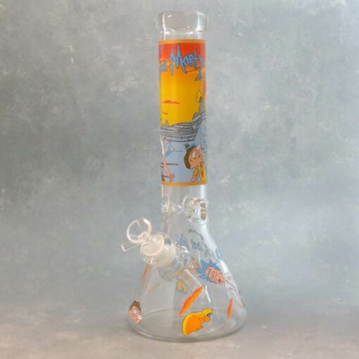 13" Thick Glass Water Pipe w/Assorted Cartoon Graphics and Ice Catch
