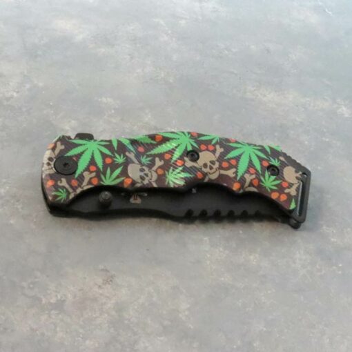 4" Skull & Leaf Tanto Style Spring Assisted Knife w/Clip, Grip Handle