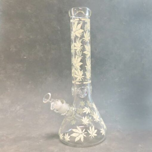 14" Glow-in-the-Dark Leaves Beaker-Style Water Pipe w/Ice Catch & Diffused Downstem