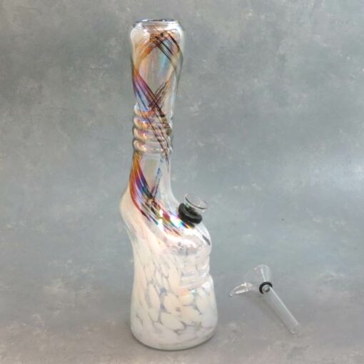 9" Horseshoe Style Color Spot into Twisted Lines Soft Glass Water Pipe w/Grips & Slide