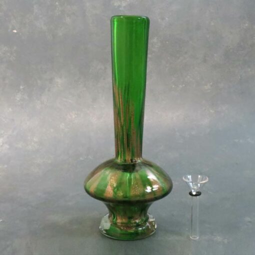 9" Contoured Vase Style Glitter Streak Soft Glass Water Pipe