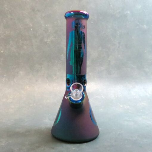 13" Dark Frosted Chromametallic Black Widow Glass Water Pipe w/ Diffused Downstem
