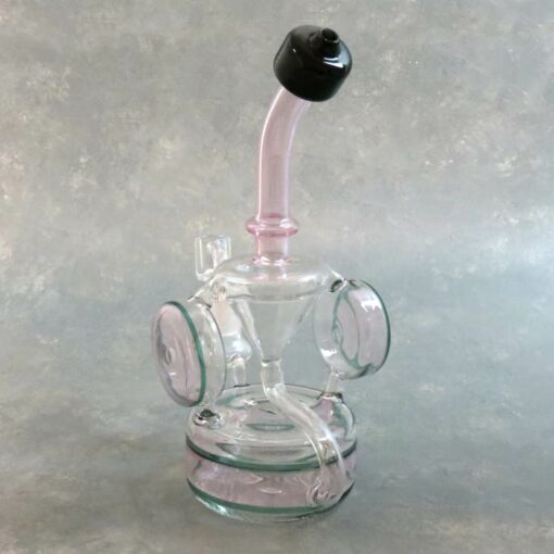 9.5" Accented Puck Recycler Glass Water Pipe w/Bent Mouthpiece