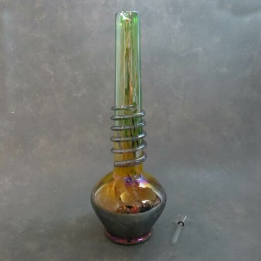 16" Vase-Style Color Streak Chromametallic Soft Glass Water Pipe w/Coil Grip