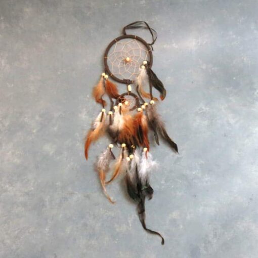 15" Dream Catchers w/ Leather, Feathers, & Wood Beads