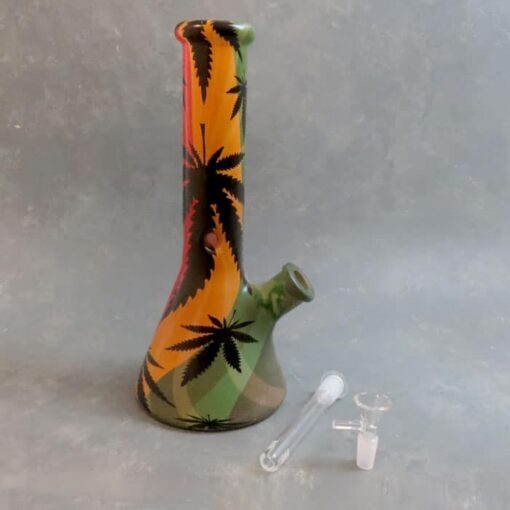 13" Rasta Leaf/Starburst Graphic Beaker Style Glass Water Pipe w/Ice Catch & Diffused Downstem