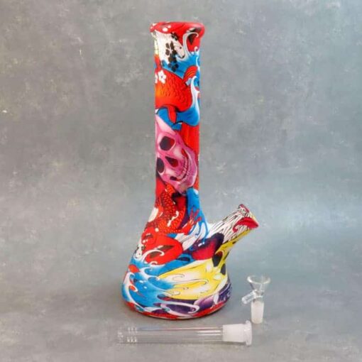 13" Japanese Wrap Graphic Beaker-Style Glass Water Pipe w/Ice Catch & Diffused Downstem