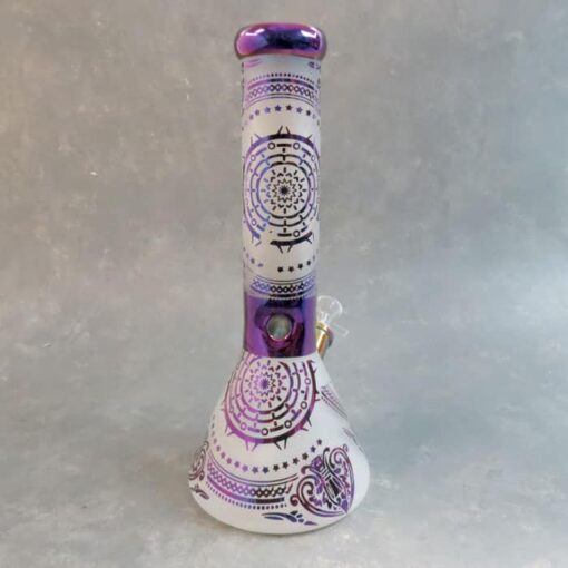 12.5" Frosted Mandala Design Beaker-Style Glass Water Pipe w/Ice Catch & Diffused Downstem