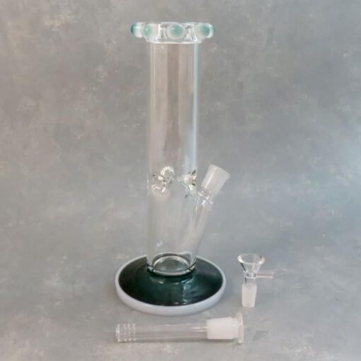 11" Straight-Tube Bumpy Mouthpiece Glass Water Pipe w/Heavy Colored Base, Ice Catch, & Diffused Downstem