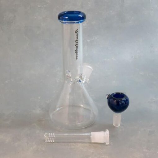 8" Institution Glass Beaker-Style Glass Water Pipe w/Color Accent, Ice Catch, and Diffused Downstem