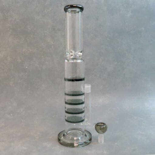 17" Quadruple Honeycomb + Turbo Perc Straight Tube Glass Water Pipe w/Base & Ice Catch