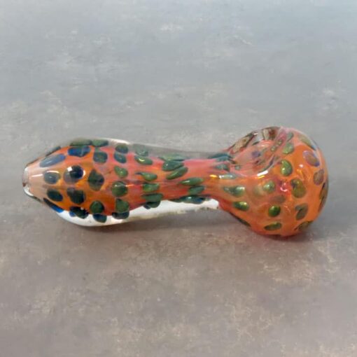 5.5" Fumed Inside-Out Dots Iridescent Thick Glass Hand Pipes w/Flat Bottom Bowl