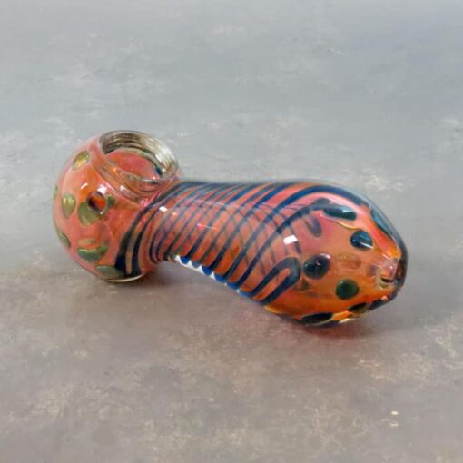 4.5" Fumed Inside-Out Dots and Lines Iridescent Thick Glass Hand Pipes w/Flat Bottom Bowl