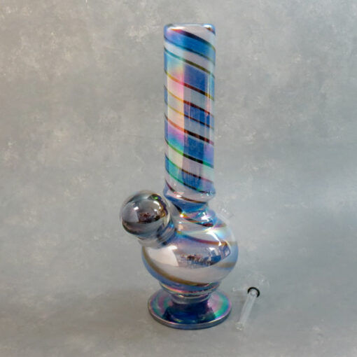 11" Vase-Style Twisted Chromametallic Lines Soft Glass Water Pipe w/46mm Galaxy Marble, Ice Catch and Slide