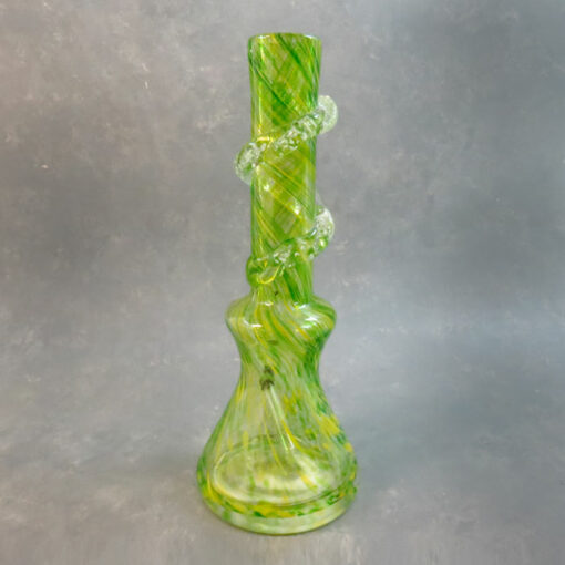 14" Color Streak to Color Blots Curvy Beaker Style Soft Glass Water Pipe w/Fancy Coil Wrap & Slide