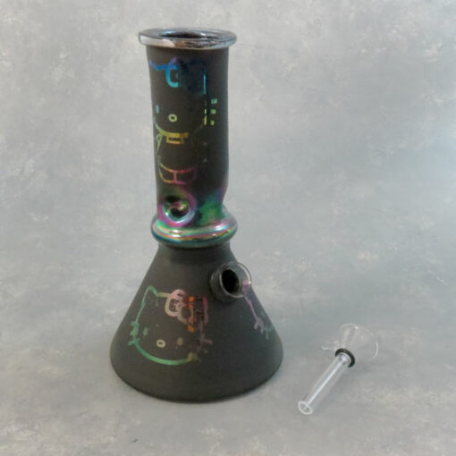 8" Beaker-Style Chromametallic Hello Kitty Soft Glass Water Pipe w/Ice Catch and Slide