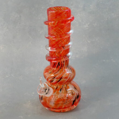 8" Multi-Color Streak to Color Blots Curvy Vase Style Soft Glass Water Pipe w/ Coil Wrap & Slide