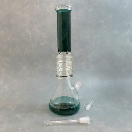 16" Two-Tone Ribbed Beaker Style Glass Water Pipe w/Ice Catch & Diffused Downstem