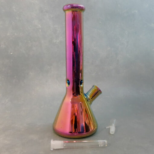 14" Beaker Style Irridescent Glass Water Pipe w/Ice Catch & Diffused Downstem