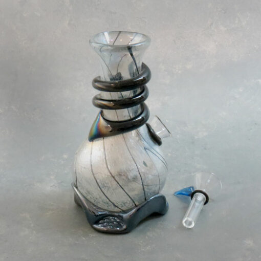 5.5" Chromametallic Semitranslucent Flared Vase Style Soft Glass Water Pope w/Coil Wrap, Fancy Base, & Slide