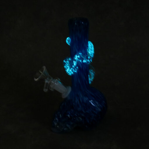7.5" Color Twist Glow-in-the-Dark Skull Shaped Soft Glass Water Pipe w/GOG Downstem, Fancy Wrap & Marble