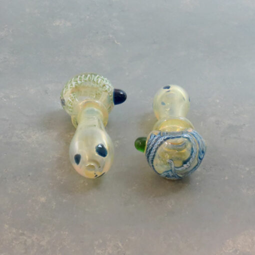 4" Fumed Latticino Glass Hand Pipes w/Ring, Bump & Carb