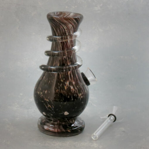 6" Color Blots to Glitter Twist Wide Mouth Vase Style Soft Glass Water Pipe w/Coil Wrap & Slide Bowl