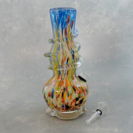 8" Color Spot Stretch Curvy Fancy Base Vase Soft Glass Water Pipe w/Coil Wrap & Slide Bowl