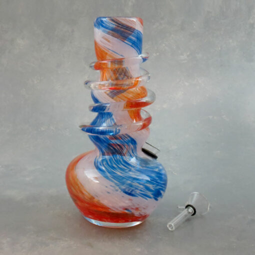 8" Beaded Vase Color Streak/Twist Soft Glass Water Pipe w/Coil Wrap & Slide Bowl