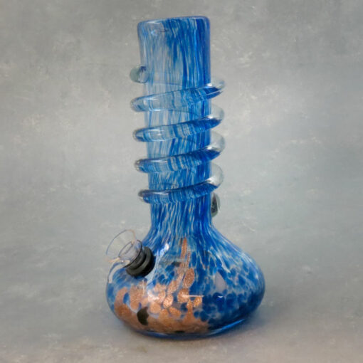 8" Glitter Blots to Twist Flat Bottom Rounded Vase Soft Glass Water Pipe w/Coil Wrap & Slide Bowl