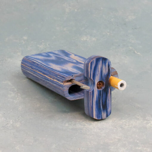 4" Blue Twist-Top Wood Dugouts w/Poker and 3" Metal Cigarette One-Hitter