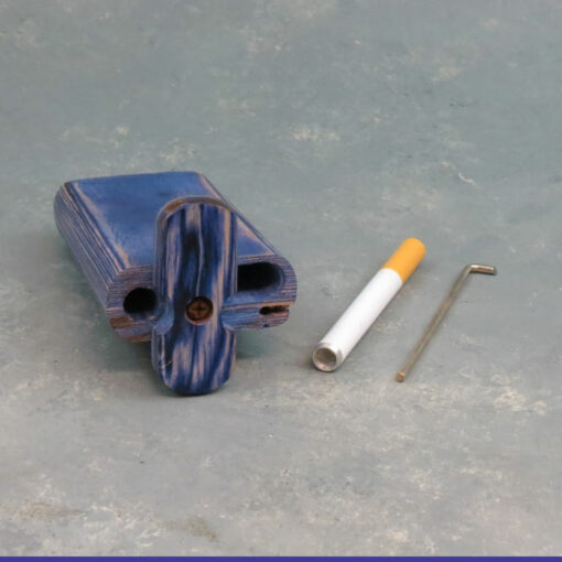 4" Blue Twist-Top Wood Dugouts w/Poker and 3" Metal Cigarette One-Hitter