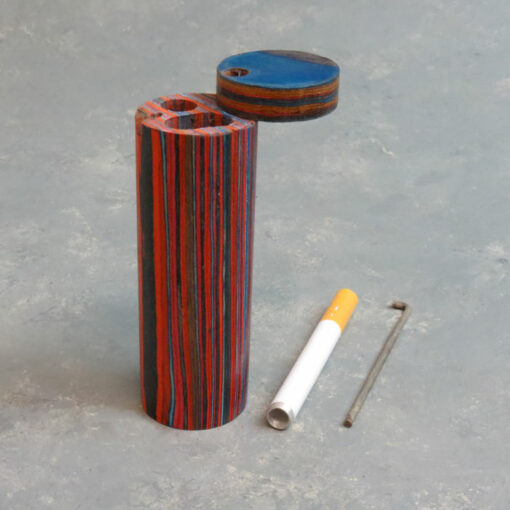 4" Round Color Layered Wood Dugouts w/Poker and 3" Metal Cigarette One-Hitter