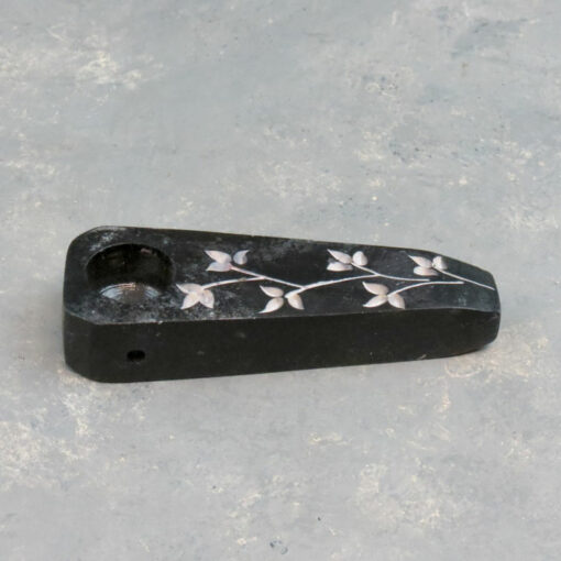 3.25 Stone Hand Pipes w/ Engraved Flowers