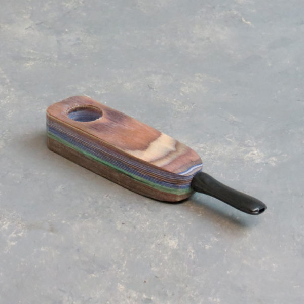 4" Color Layered Wooden Hand Pipes w/Flat Plastic Tip