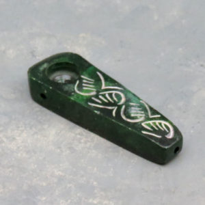 3" Engraved "Emerald" Stone Hand Pipes w/Carb