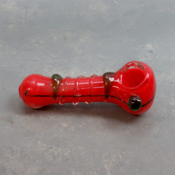 4.5" Opaque Spoon Glass Hand Pipes w/Coil Wrap, Bump & Accents