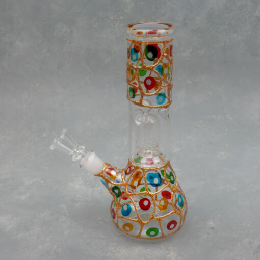 8.5" Colorful Spots and Glitter Dome Perc Glass Water Pipe w/Ice Catch and 14mm Downstem Bowl