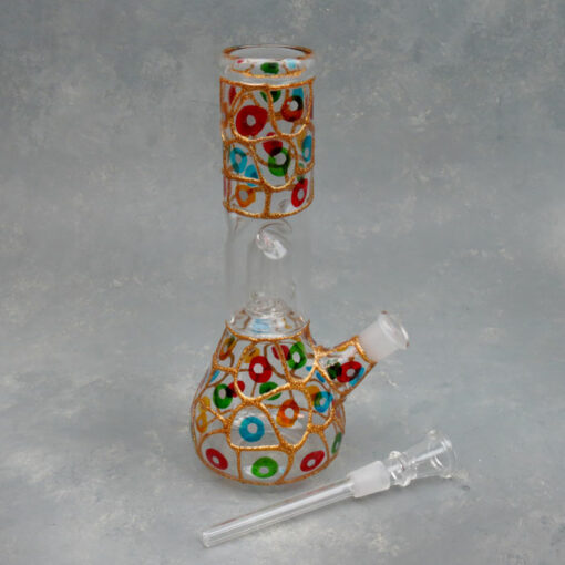 8.5" Colorful Spots and Glitter Dome Perc Glass Water Pipe w/Ice Catch and 14mm Downstem Bowl