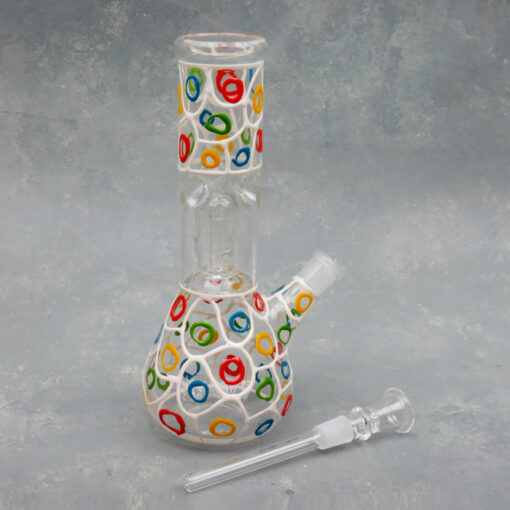 8.5" Bold Color Circles & Lines Dome Perc Glass Water Pipe w/Ice Catch and 14mm Downstem Bowl