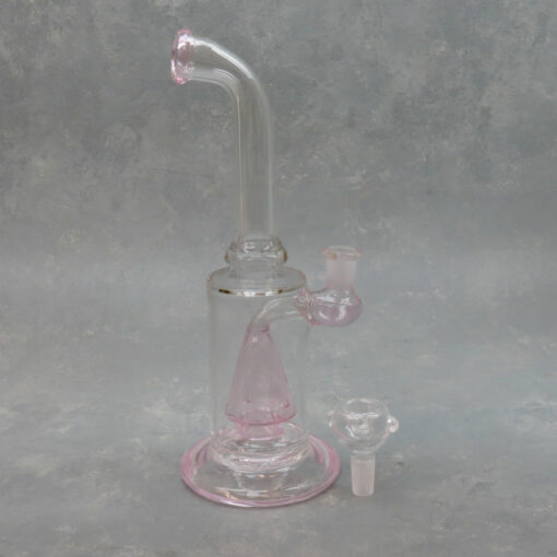 10" Rig Style UFO Showerhead Perc Glass Water Pipe w/90° Narrow Mouthpiece & Color Accent