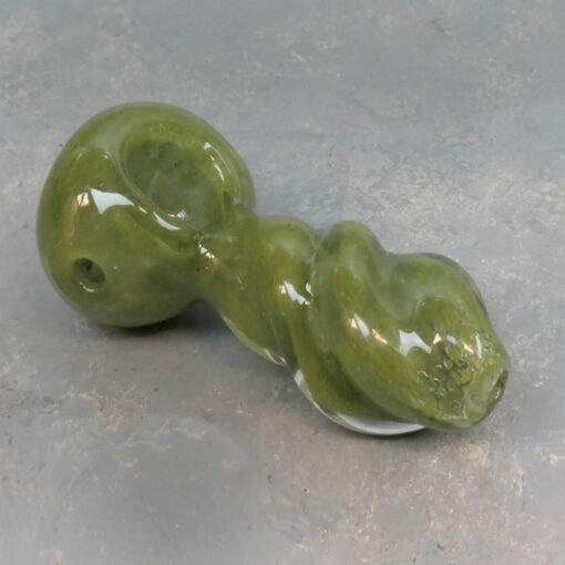 3.5" Stubby Twisted Spoon Frit Glass Hand Pipes w/Upward Mouthpiece