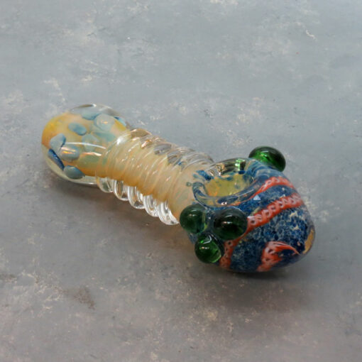 5" Fumed Squid-Like Frit & Laticcino Glass Hand Pipes w/Coil Wrap & Bumps