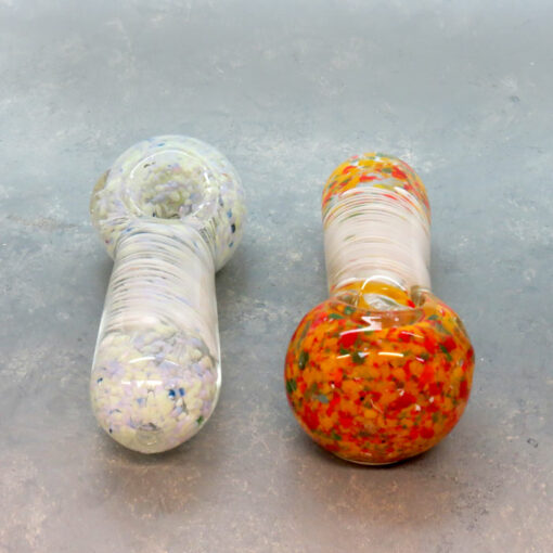 5" Thick Frit Glass Hand Pipes w/Color Twist in Middle & Flat Bottom