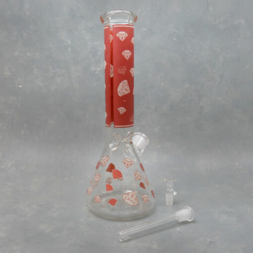 14" Diamonds Graphic Beaker Style Glass Water Pipe w/Ice Catch & Diffused Downstem