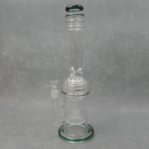 17" Triple Honeycomb/Heart Perc Straight Tube Glass Water Pipe w/Ice Catch & Ribbing