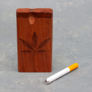 4" Leaf Engraved Wooden Dugouts w/Rounded Edges & 2.75" Metal Cigarette One-Hitter