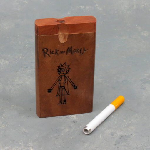4" Rick & Morty Engraved Wooden Dugouts w/Rounded Edges & 2.75" Metal Cigarette One-Hitter